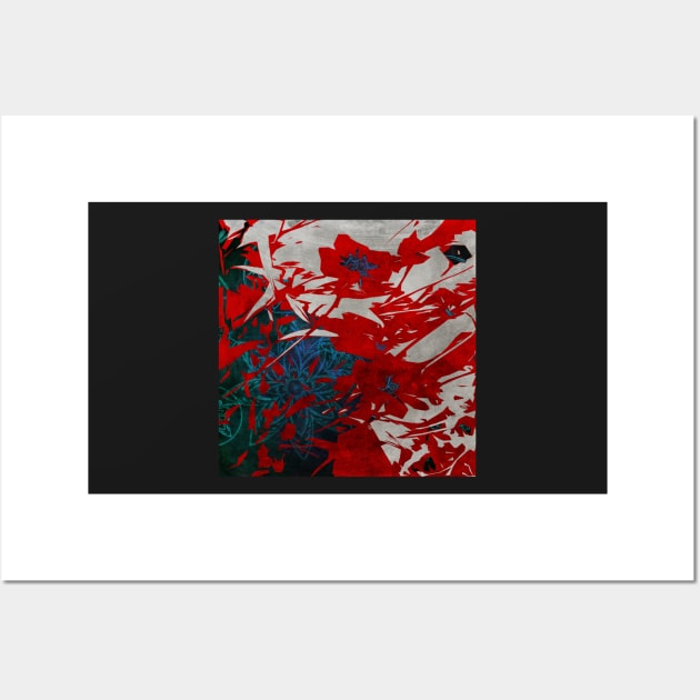 Red Blue and Gray Abstract Flower Collage Wall Art by WesternExposure